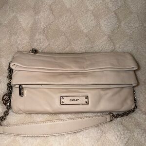 DKNY Off-White Leather Clutch with Chain Strap